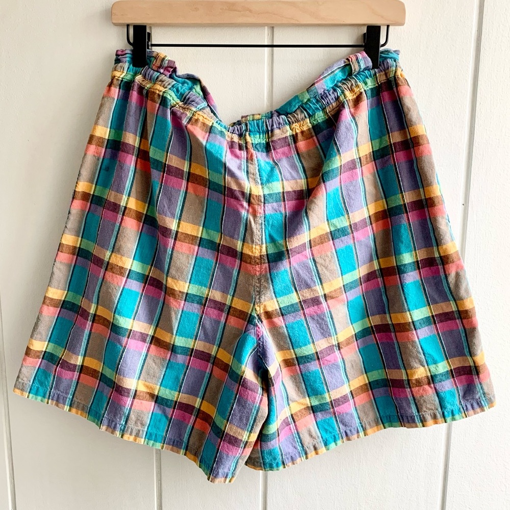 Vintage Multicolor Plaid High-Waist Shorts - Picture 6 of 6